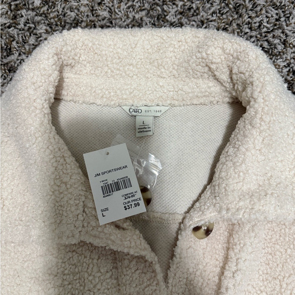 Cream Button-Up Fleece Shacket - Picture 3 of 3